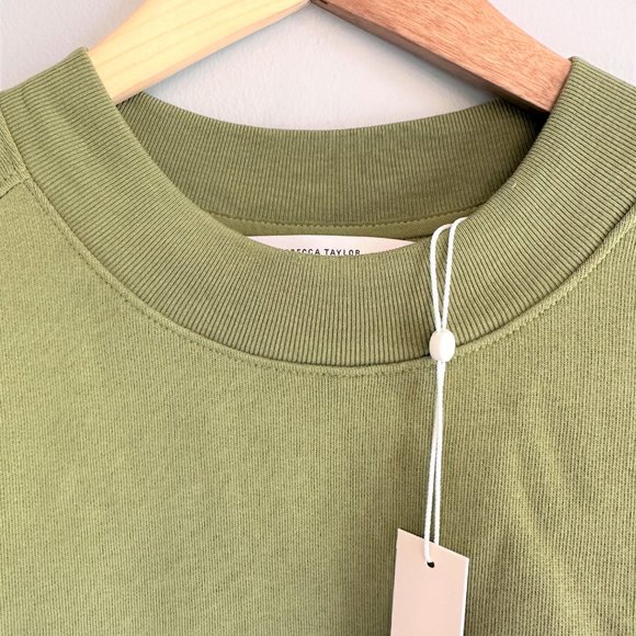 Rebecca Taylor NEW Light Olive Drawstring-Hem Crop Sweatshirt Women MEDIUM $195 - Picture 7 of 13